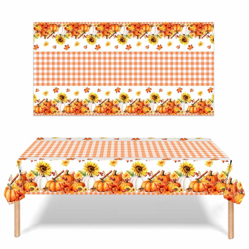 Orielis Plastic Thanksgiving Tablecloths 2 Pack - Fall Table Cloth