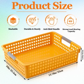 PIEMEET 4 Pcs Turn in Trays Classroom, A4 Paper Trays for Classroom with Handles, Stackable Plastic Storage Baskets, Colorful Paper Organizer Baskets, for Library Drawers Office Home((4 Colors)