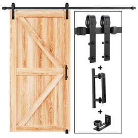 EaseLife 8 FT Sliding Barn Door Track and Handle Hardware Kit,Basic J Pulley,Slide Smoothly Quietly,Easy Install (8FT Track Kit for 40"~48" Wide Single Door)