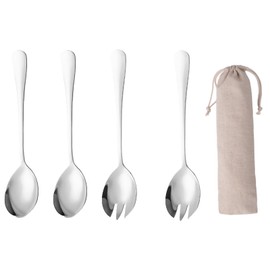 GFTCGK 4-Piece Salad Servers Stainless Steel Salad Servers with Long Handles, Fork and Spoon, and a Storage Bag, for Restaurant, Home, Hotel, Picnic