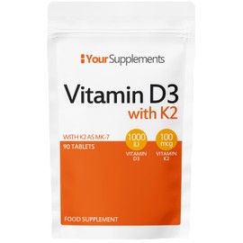 Your Supplements – Vitamin D3 1,000 IU with K2 100mcg – Supports Bone Health (90 Tablets)