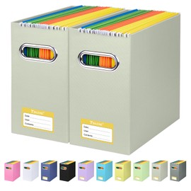 BALEINE File Organizer Box, Cardboard File Folder Organizer with Handle for Letter Size, Portable Collapsible Hanging Filing Box for Home Office Document Storage (2 Pack, Beige)