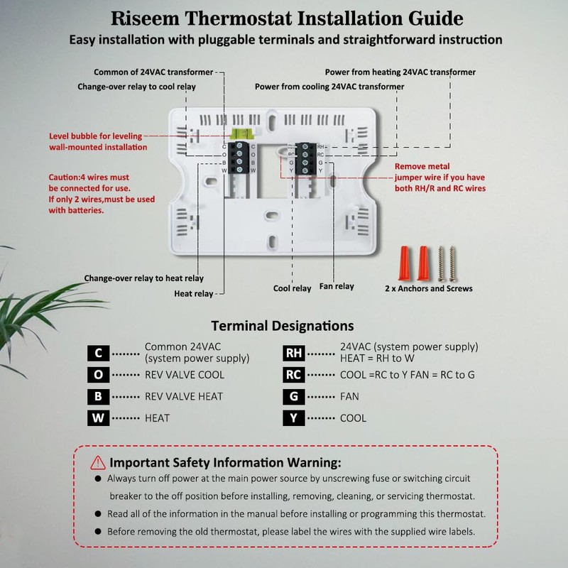 NonProgrammable Thermostat for House, Digital Energy-Saving Thermostat,Single-Stage Systems, 1 Heat/1