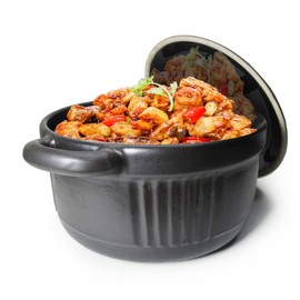Casserole Clay Pot Heat-resistant Premium Ceramic Bowls Lid Cooking Soup Black dish for oven (Black 60oz)