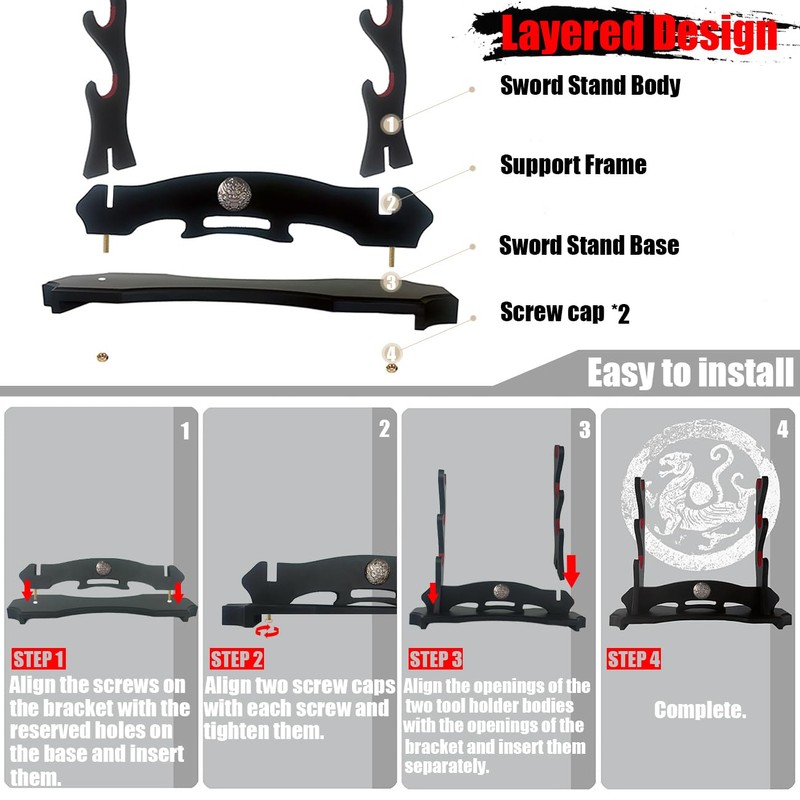 SEEMINESALE 3 Tier Katana Stand,Samurai Sword Holder,Black Sword Mountain,Large Size