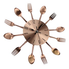 Timelike Stainless Steel Kitchen Utensils Clock - Kitchen Cutlery Wall Clock with Tinted Forks, Spoons, Spatula Design Kitchen Clock with for Kitchen Déco Indoor and Outdoor (Copper)