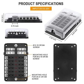 LLK 12-Way Blade Fuse Box Block Holder LED Indicator 6 12 24V Auto Marine Waterproof