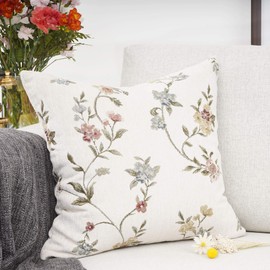 YOUR SMILE - Funda de cojín decorativa cuadrada con diseño de hojas florales blancas, 45,7 x 45,7 cm