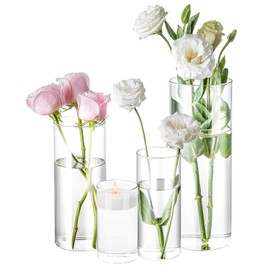 Paquete de 4 jarrones cilíndricos de vidrio de 4,6,8,10 pulgadas de alto, florero transparente para huracán, portavelas flotantes para centro de mesa, boda, decoración del hogar