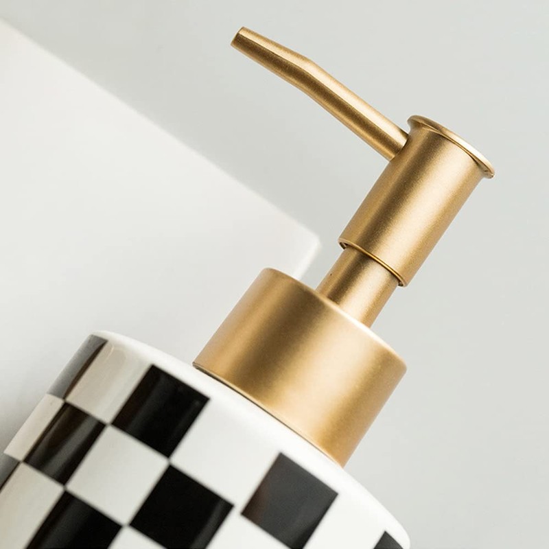 Checkered Ceramic Soap Dispenser Rust Proof Gold Matte Pump Decorative