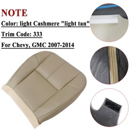 NLQR Front Driver or Passenger Bottom & Top Replacement Seat Covers Tan Compatible with Chevy Silverado Tahoe Suburban Avalanche GMC Sierra Yukon 1500 2500 3500HD 2007-2014