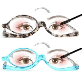 EVANLCAP 2 Pairs Makeup Reading Glasses for Women, Magnifying Flip Down Cosmetic Readers, Make Up Glasses with Spring Hinge (Blue & Demi, 3.0x)