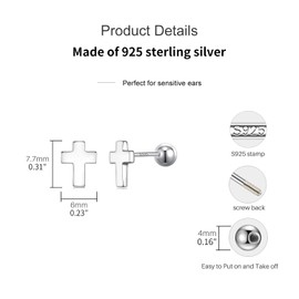 JSGEMSLEE Hypoallergenic 925 Sterling Silver Cross Earrings With Screw Back Tiny Cross Stud Earrings for Women Tragus Cartilage Earrings Jewelry Gifts