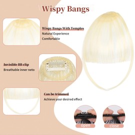 Bangs Hair Clip in Bangs Hair Extensions Hair Wispy Bangs Hair Clip on Bangs Hair Fake Bangs Clip in With Temples Hairpieces for Women Natural Wigs Bangs Clip for Daily Wear