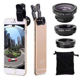 Kit d'objectif 3 en 1 Pour Telephone Portable, Objectif Macro Fisheye Grand Angle (Black)