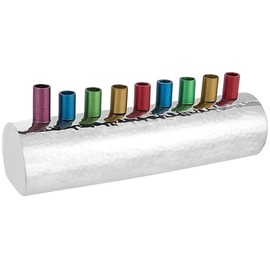 Menorah redonda de acero inoxidable martillado altamente pulido