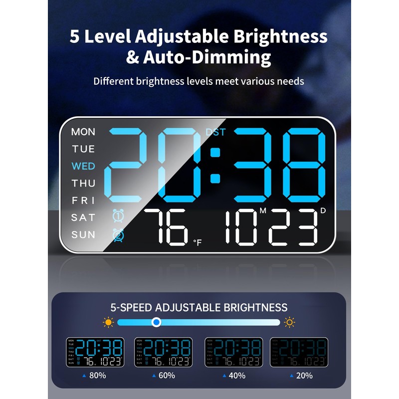 MASHI 8.4''Large Digital Wall Clock, Led Alarm Clock with Big