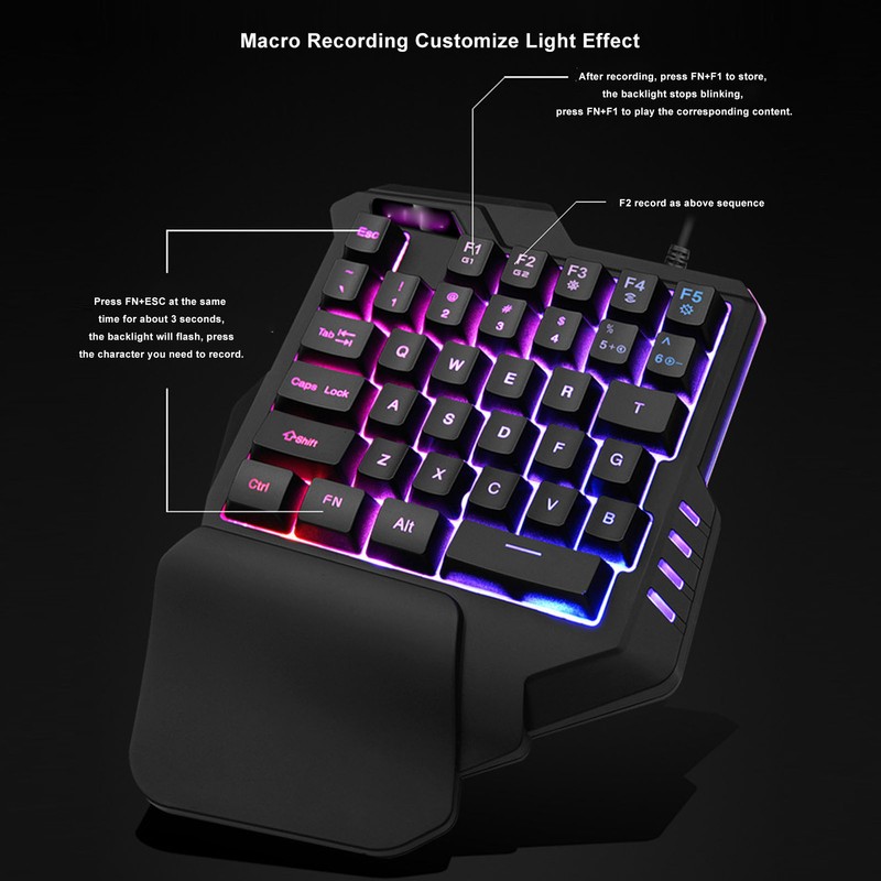 One Handed Gaming Keyboard 7 Color RGB Backlight Ergonomic 35