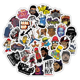 BulbaCraft 37 Pcs Hip Hop Stickers, Waterproof Music Stickers, Hip Hop Vinyl Stickers for Laptops & Water Bottles