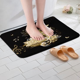 Feelyou Yellow Music Note Bathroom Rugs 20"x32" Couple Rose Floral Bath Rugs for Shower Tub for Girls Women Lover Valentine's Day Bath Mats for Bathroom Romantic Musical Bathroom Accossories