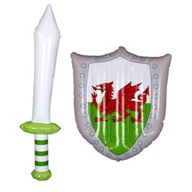 ILOVEFANCYDRESS INFLATABLE KNIGHTS WELSH FLAG SHIELD AND INFLATABLE SWORD POOL PARTY SET