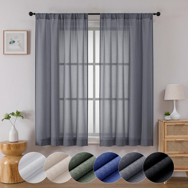 Lecloud Serena Semi Sheer Dark Grey Curtains 63 Inch Length