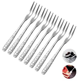 8Pack Hammered SUS304 Stainless Steel Mini Fruit Fork,Two Prong Fork, Appetizer Forks,Bistro Cocktail Salad Forks with Storage Box (5inch) (Hammered Style)