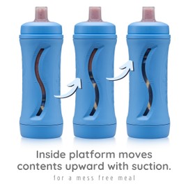 Subo Baby Food Bottle | No Mess Baby Toddler Self Feeder | Squeeze Free Design for Purees, Smoothies, Yogurt, Oatmeal, or Thickened Liquids | Reusable Silicone Washable Cup (Blue)