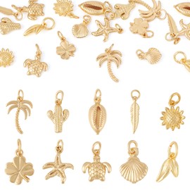 Cheriswelry 20Pcs 18K Real Gold Plated Ocean Animal Charms Metal Brass Summer Beach Pendants 11-16.5mm for Bohemia Jewelry Making DIY Necklace Bracelet Earring