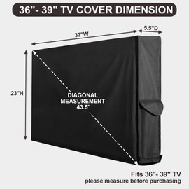 PureFit Waterproof Weatherproof Outdoor TV Cover 36"-39" inch for Outside, TV Covers Protector Enclosure for Flat Screen TVs, Fits up to 37" W x 23" H x 5.5" D, Black