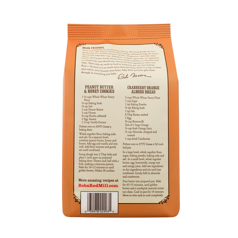 Bob's Red Mill, Organic Pastry Flour, Whole Wheat, 5 lb