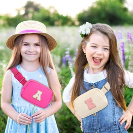 Sienien Fanny Pack for Girls Birthday Christmas Gifts Idea for 4 5 6 7 8 9 10 11 12 13 Year Old Kids Cute Trendy Belt Bag Fashionable Waist Packs Crossbody Bag Initial Letter E Beige