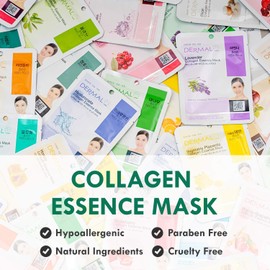 DERMA Collagen Essence Sheet Mask 16 Combo Pack - Variety Gift Set for 16 Days of Daily Skin Care for Radiance K-Beauty Color / DERMA 콜라겐 에센스 시트 마스크 16 콤보 팩 - 16일간 매일 피부 관리로 광채를 위한 버라이어티 선물 세트 K-뷰티 Color