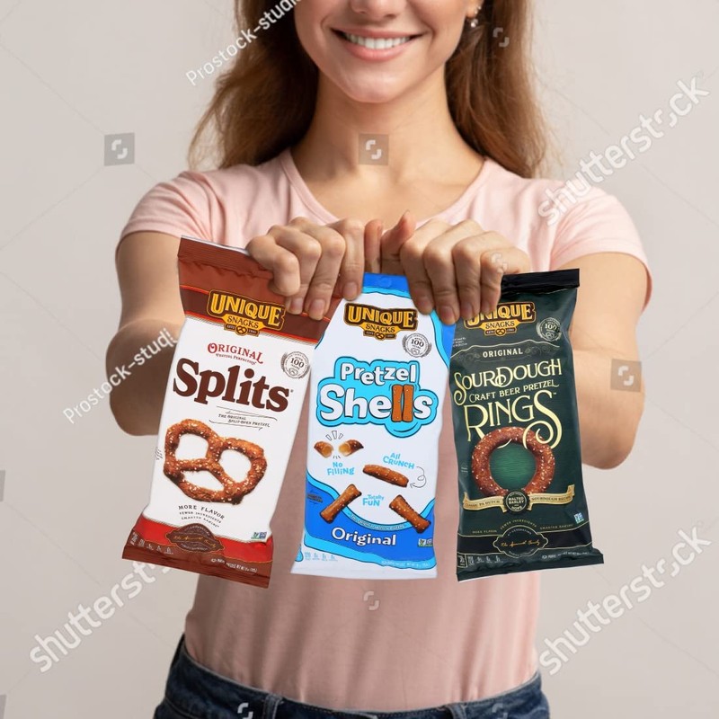 Unique Snacks Variety Pack with Original Splits Pretzels, Shells, and