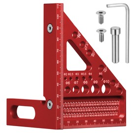 Fentar 3-D Speed Square, 22.5-90° Aluminum Alloy Combination Square, Accurate Carpenters Square with 11 Different Drill Holes and Positioning Aid, Multifunctional Woodworking Tools Set Square, Red