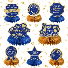 We Appreciate You Decorations Blue Gold Thank You Table Honeycomb Centerpieces 8Pcs Appreciate Table Topper Decor Set for Employee Appreciation Graduations Retirement Party Supplies
