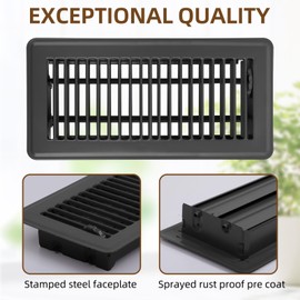 Flowild 8 Pack 4" x 10" Floor Vent Covers - Heavy Duty Steel Walkable Floor Register - Easy Adjust Air Supply Lever - Vent Covers for Home Floor (Black, 4x10 Inches)
