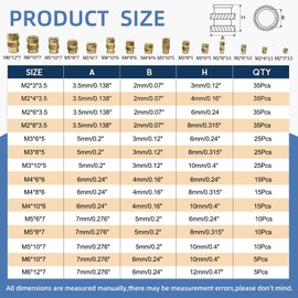 300Pcs Threaded Inserts, M2 M3 M4 M5 M6 Female Thread Metric Knurled Nuts Assortment Kit, Brass Heat Set Insert for Plastic and 3D Printing Components