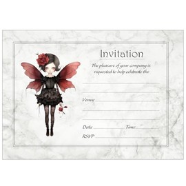 Wild And Arty Fun Goth Fairy Birthday Party Invitations - White Envelopes - Pack of 20