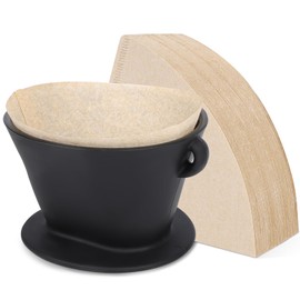 Segarty Pour Over Coffee Maker Set, Black Silicone Coffee Dripper Single Cup, with 200 Count Cone Coffee Filters Paper Size 2, Portable Travel Pour Over Coffee Set Hand Drip Brewer Kit for Camping