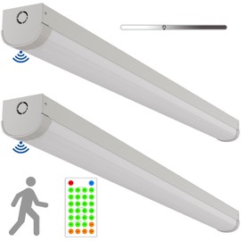2 Pack 4FT Tri-Level Motion Sensor LED Linear Strip Stairwell Light with Remote, 20W/40W 2500lm/5000lm 5000K, IP20, 100-277V, Dimmable 4 Foot Commercial LED Office Shop Ceiling Lights Fixture, ETL DLC
