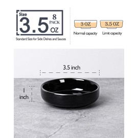 DELLING 8 PACK Dipping Bowls Set, Ceramic Dipping Sauce Dishes, 3.5 Oz Soy Sauce Dish, Side Dish Bowls, Small Bowl/Dish for BBQ, Condiments, Appetizer, Dessert, Sushi, Party - Black