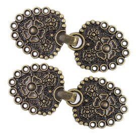 Bezelry 4 Pairs Romantic Bouquet Cape or Cloak Clasp Fasteners. 62mm x 25mm Fastened. Sew On Hooks and Eyes Cardigan Clip (Antique Brass)
