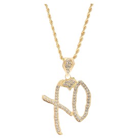 2026 New XO Necklace for Women Men, Hip Hop Rapper Pendant with Rope Chain, Trendy Cubic Zirconia Letter Jewelry, Unisex Fashion Accessories Creative Gift Idea (Gold)
