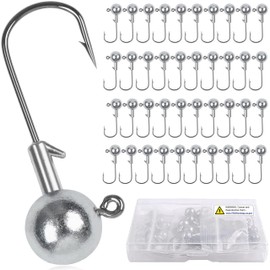 Jig Head Fishing Hooks Round Head Crappie Jigs Hook Unpainted Ball Jigs Heads for Bass Trout Crappie Fishing Jigs Saltwater Freshwater (3/28oz-40pcs)