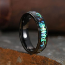 THREE KEYS JEWELRY Womens Titanium Carbide Abalone Shell Inlay Unisex Wedding Bands Rings for Women 6mm Comfort Fit Vintage Silver size 7