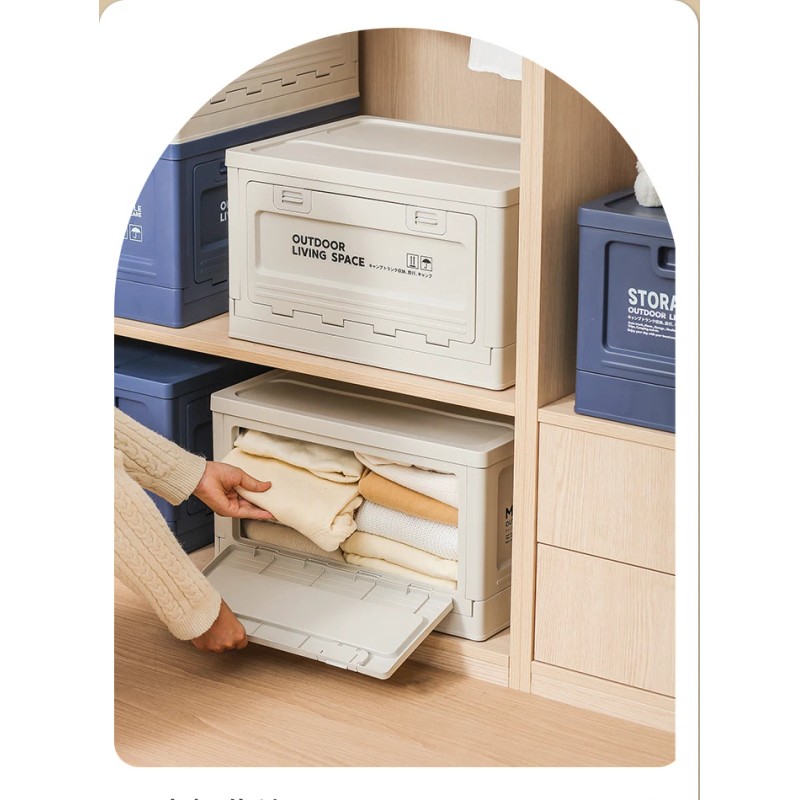 3x 50L Large Folding Collapsible Storage Bins with Lids Stackable