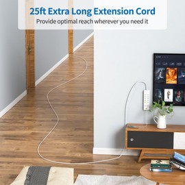 Extension Cord 25 Ft, NTONPOWER Long Surge Protector Power Strip with 12 Outlet 3 USB, 2100 Joules, 1875W/15A, Overload Protection, Flat Plug, Wall Mount for Home Office, Workbench, Garage, White