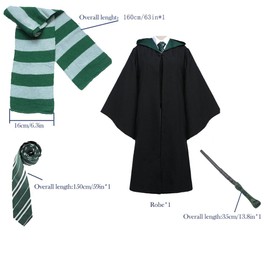 OYYJIG Magician Robe for Adult Teens, Wizard School Costume for Men Women,Four Magic College Styles Cloak Witch Hooded Cape (Green, S)