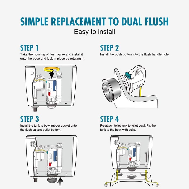 Double Flush Valve with Cable, Universal Cistern Filling Valve, Drain